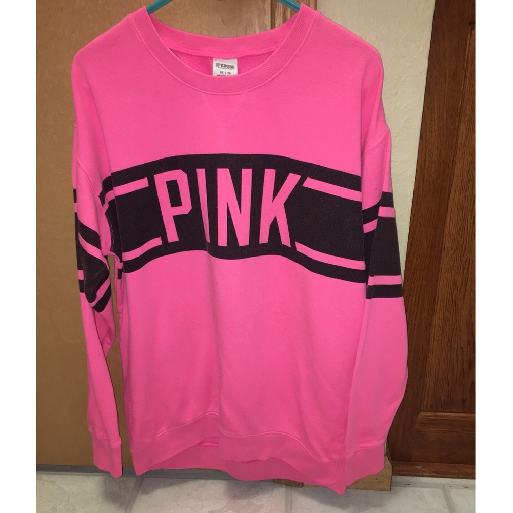PINK Oversized Striped Crewneck Sweatshirt
